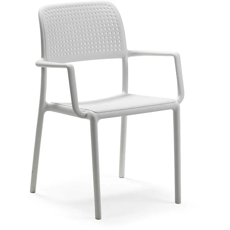 NARDI Bora Armlehnstuhl 241 Stuhl in Weiß mit perforierter Sitzfläche für Gastronomie, Terrassen und Outdoor‑Bereiche