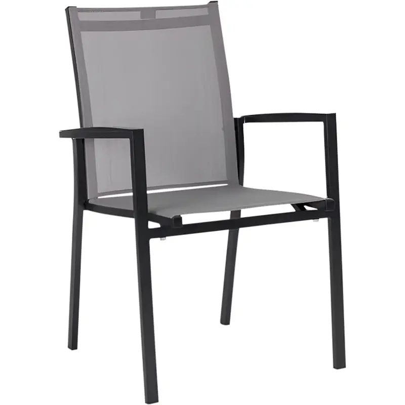 NEW LEVANTO Stapelsessel von Stern mit anthrazitfarbenem Aluminiumgestell und grauem Textilene-Bezug für Terrasse, Balkon oder Gastronomie.