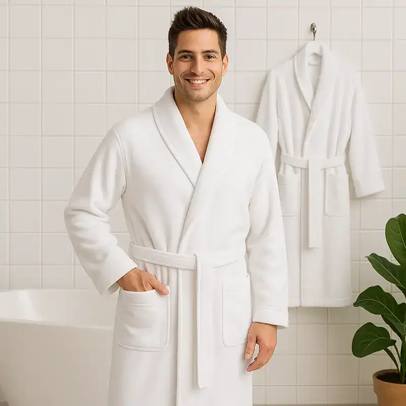 FIRENZE Velours-Bademantel mit Schalkragen 100% Baumwolle 380g/m² weiß