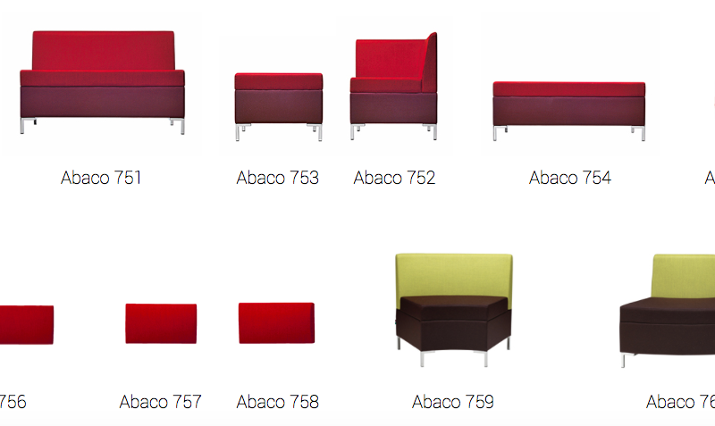 Übersicht der modularen ABACO Sitzmöbel von Et al. mit Sitzmodulen, Sofas, Ecken, Poufs und hohen Rückenlehnen