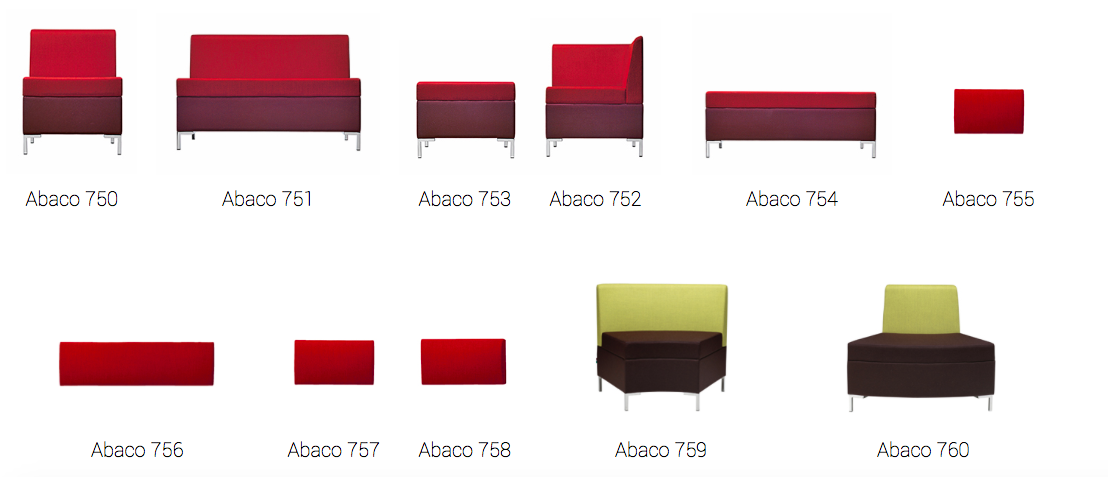 ABACO von Et al. – modulares Polstersitzsystem für Lounge, Büro & Hospitality - Hantermann - Der Hotelausstatter Übersicht der modularen ABACO Sitzmöbel von Et al. mit Sitzmodulen, Sofas, Ecken, Poufs und hohen Rückenlehnen