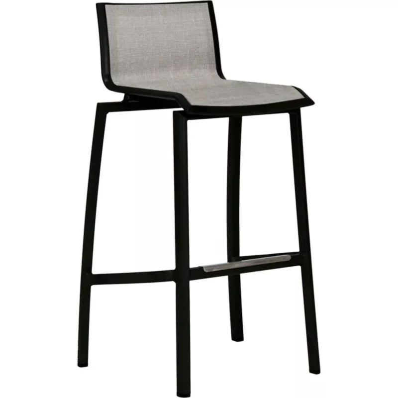ALLROUND Outdoor Barstuhl von STERN mit schwarzem Aluminiumgestell und grauer Textilen-Sitzfläche in Leinenoptik