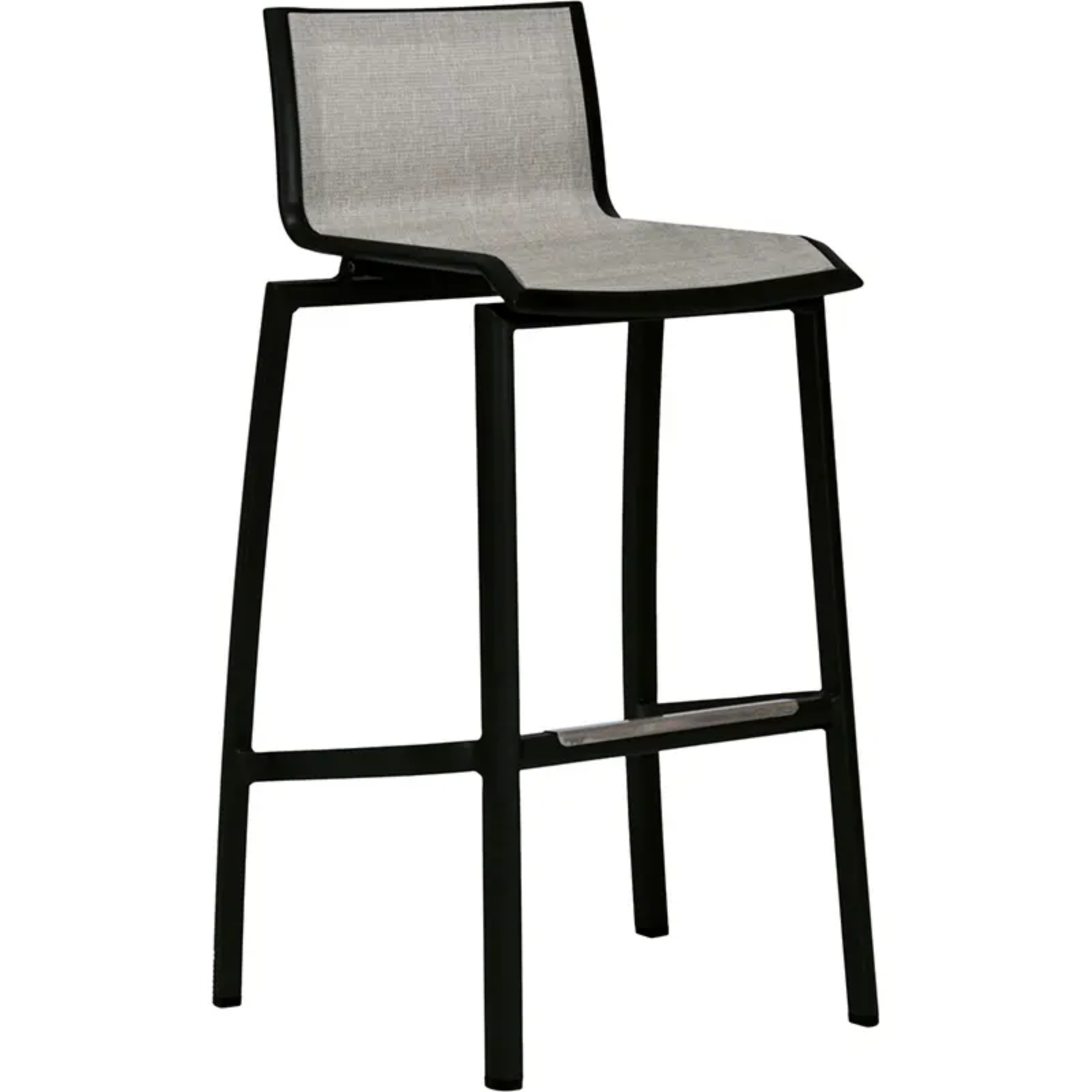 ALLROUND Outdoor Barstuhl by STERN® – Barhocker schwarz matt mit Textilen „Leinen grau“ - Hantermann - Der Hotelausstatter ALLROUND Outdoor Barstuhl von STERN mit schwarzem Aluminiumgestell und grauer Textilen-Sitzfläche in Leinenoptik