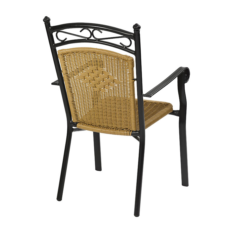 Amazon 3 Alu-Rattan Outdoor Stapelsessel – klassischer Terrassenstuhl mit Naturgeflecht & schwarzem Aluminiumgestell - Hantermann - Der Hotelausstatter Rückansicht Amazon 3 Alu-Rattan Stapelsessel mit schwarzem Gestell und naturfarbenem Geflecht für die Gastronomie