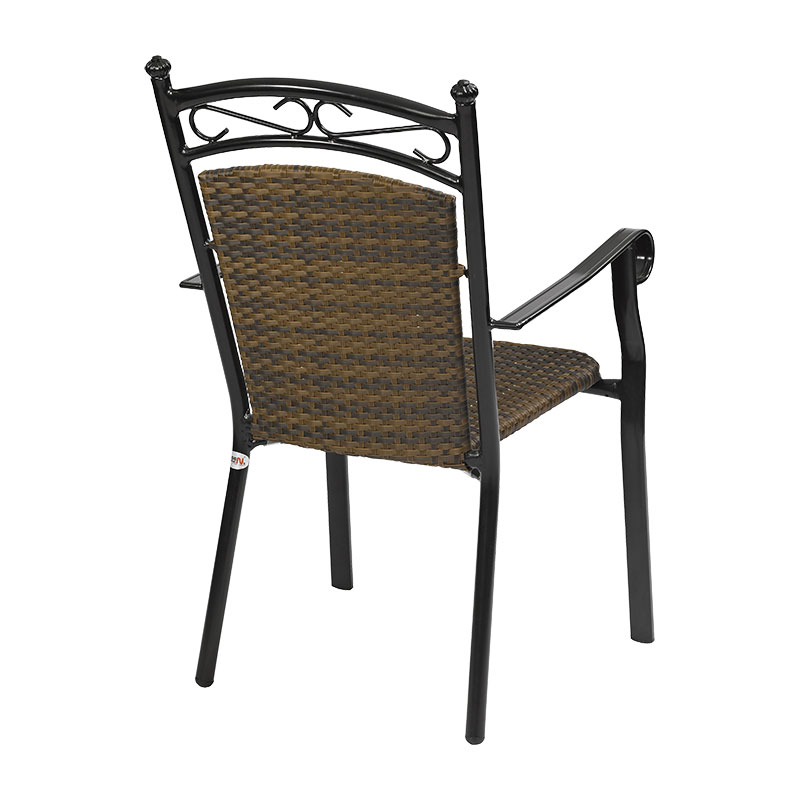 Amazon 3 Alu-Rattan Stapelsessel – Outdoor-Armlehnstuhl mit dunkelbraunem Geflecht & schwarzem Aluminiumgestell - Hantermann - Der Hotelausstatter Rückansicht Amazon 3 Alu-Rattan Stapelsessel mit schwarzem Gestell und dunkelbraunem Rattangeflecht