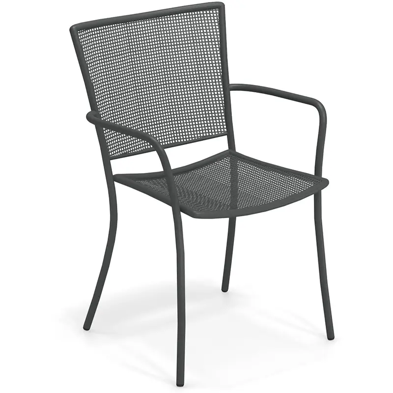 ATHENA 3413 Outdoor-Armlehnstuhl von EMU® in Anthrazit mit luftiger Netzstruktur und stapelbarem Design