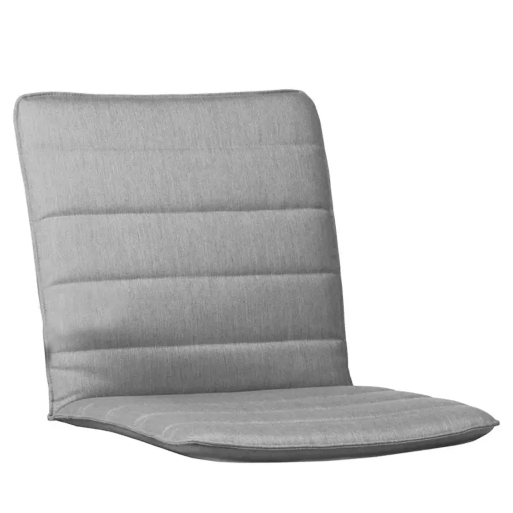 Gray upholstered chair with a padded backrest and seat (office chair).