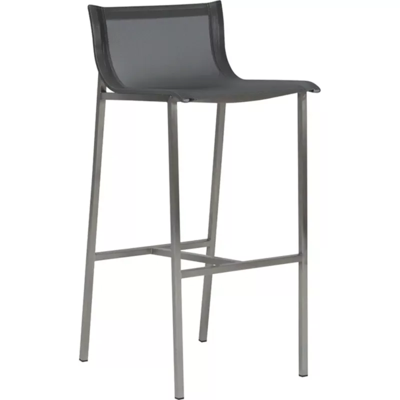 BARNY Outdoor Barstuhl von STERN aus Edelstahl mit silbergrauer Textilen-Sitzfläche, kleiner Rückenlehne und Fußstütze