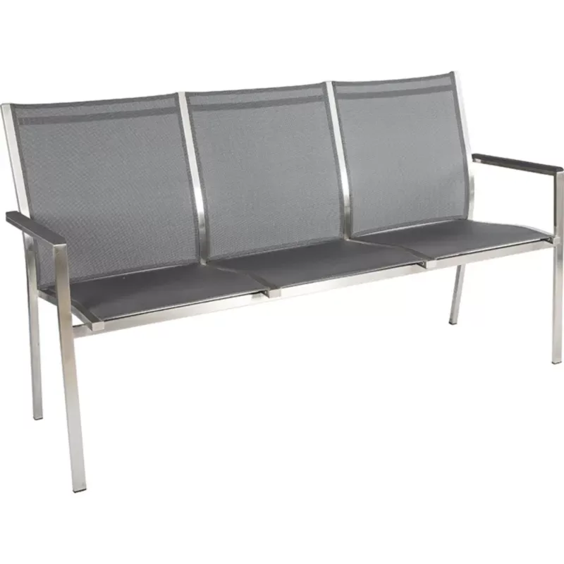 CARDIFF Outdoor Stapelbank von STERN® mit Edelstahlgestell und grauem Textilenbezug für Terrasse und Gastronomie