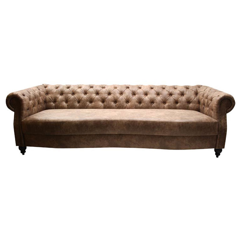 Chesterfield Sofa Nr. 1 als 6-Sitzer mit Knopfheftung, gerollten Armlehnen und hochwertigem Vintage-Bezug