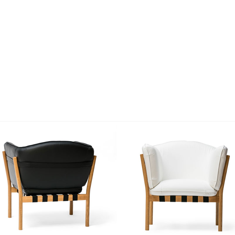DOWEL Loungesessel von TON® – eleganter Design-Sessel mit Holzgestell in heller und dunkler Ausführung - Hantermann - Der Hotelausstatter DOWEL Loungesessel von TON in schwarzer und weißer Polsterung mit Holzgestell