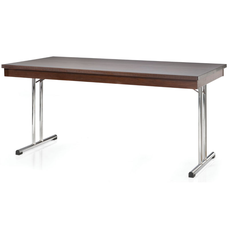 EXCELLENT CFTC Klapptisch mit heller Holzoptik, 7 cm hoher Zarge und verchromtem T-Fuß-Gestell