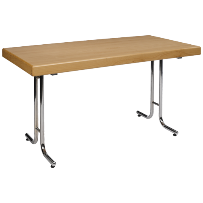 EXCELLENT CFTC Klapptisch mit heller Holzoptik, 7 cm hoher Zarge und verchromtem T-Fuß-Gestell