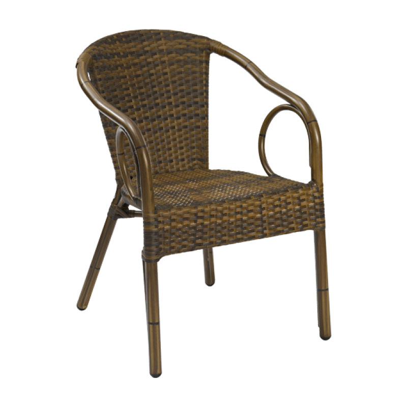 HAITI 1 Polyrattan Stapelsessel 80 cm hoch mit Rundrohrgestell in dunkler Bambusoptik und braun-meliertem Geflecht