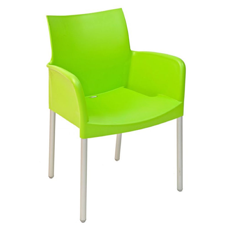 ICE 850 Outdoor Stapelsessel von Pedrali – hellgrüner Armlehnstuhl aus Polypropylen und Aluminium für Terrasse & Gastronomie - Hantermann - Der Hotelausstatter ICE 850 Outdoor Stapelsessel von Pedrali in Hellgrün mit integrierten Armlehnen, Polypropylen-Sitzschale und Aluminiumbeinen
