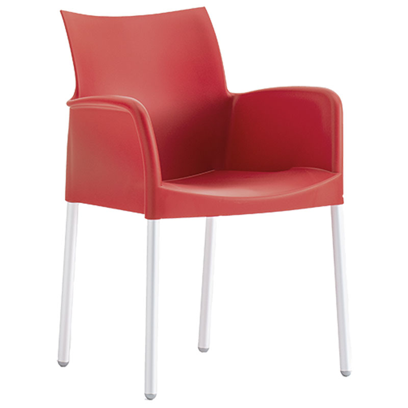 ICE 850 Outdoor Stapelsessel von Pedrali – roter Design-Armlehnstuhl aus Polypropylen und Aluminium für Terrasse & Gastronomie - Hantermann - Der Hotelausstatter ICE 850 Outdoor Stapelsessel von Pedrali in Rot mit ergonomischer Polypropylen-Sitzschale und eloxierten Aluminiumbeinen
