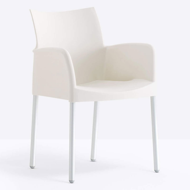 ICE 850 Outdoor Stapelsessel von Pedrali – weißer Armlehnstuhl aus Polypropylen und Aluminium für Terrasse & Gastronomie - Hantermann - Der Hotelausstatter ICE 850 Outdoor Stapelsessel von Pedrali in Weiß mit ergonomischer Polypropylen-Sitzschale und eloxierten Aluminiumbeinen