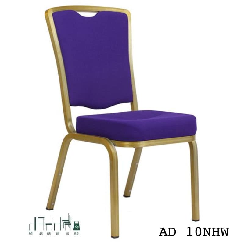 INTERA® PREMIUM Bankettstuhl mit violett gepolstertem Sitz und Rücken, goldfarbenem Metallgestell und Griffausschnitt