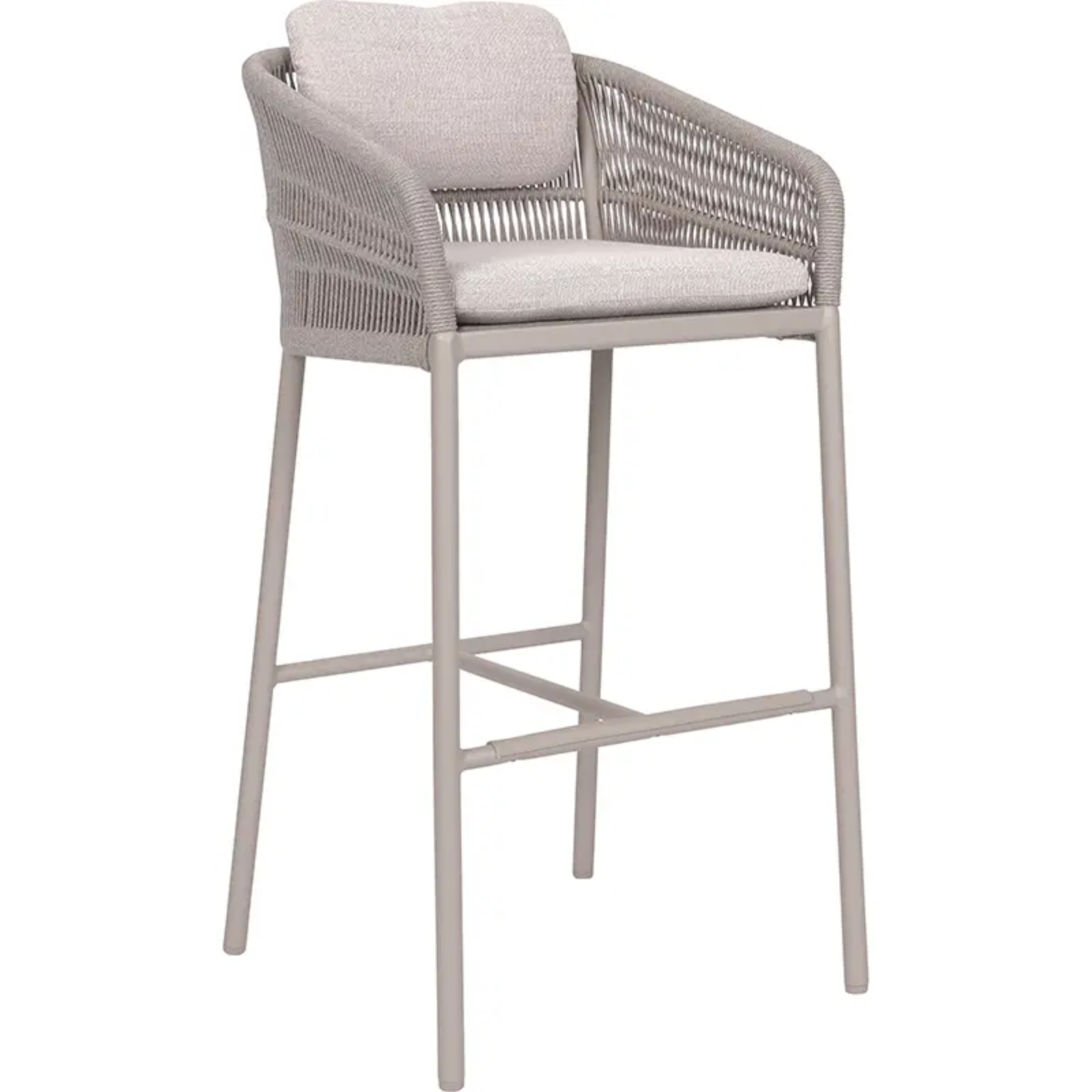JELLA Barsessel greige/Kordel greige by STERN® – eleganter Rope-Barsessel in Greige - Hantermann - Der Hotelausstatter JELLA Barsessel von STERN mit greige pulverbeschichtetem Aluminiumgestell, umlaufender Kordel in Greige und gepolstertem Sitz- und Rückenkissen