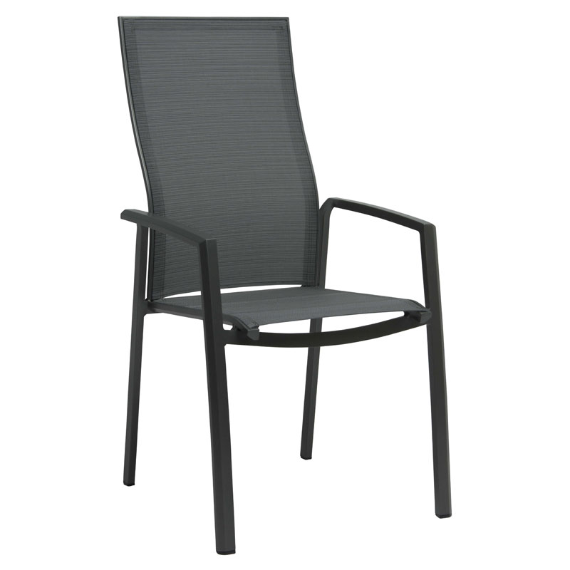 KARI Stapelsessel EXTRA HOCH mit Armlehne von STERN® in Anthrazit - Hantermann - Der Hotelausstatter KARI Outdoor-Stapelsessel EXTRA HOCH von STERN® mit dunklem Gestell und grauer Bespannung