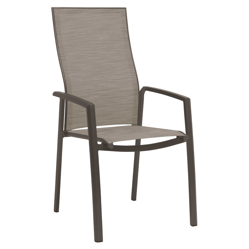 KARI Outdoor-Stapelsessel EXTRA HOCH von STERN® mit hoher Rückenlehne und grauer Bespannung