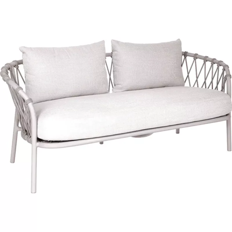 KLEA 2-Sitzer Outdoor-Lounge-Sofa von STERN® in Greige mit Kordelbespannung und hellen Polstern