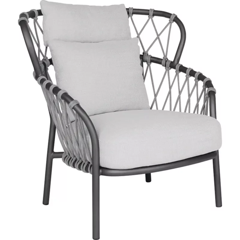 KLEA Outdoor Hochlehner Lounge-Sessel von STERN® mit anthrazitfarbenem Gestell, Kordelbespannung und hellen Polstern