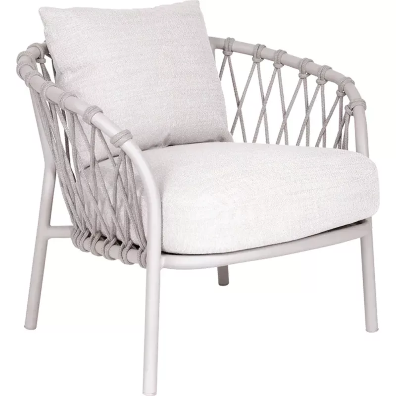 KLEA Outdoor Lounge-Sessel von STERN® in Greige mit Kordelbespannung und hellen Sitz- und Rückenkissen