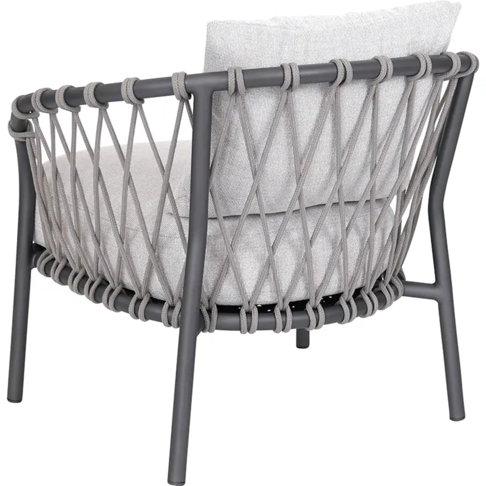 KLEA Lounge-Sessel von STERN® – modernes Kordeldesign - Hantermann - Der Hotelausstatter KLEA Outdoor Lounge-Sessel von STERN® in Anthrazit mit Kordel Stone und hellgrauer Polsterung in Rückansicht