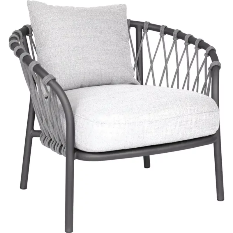 KLEA Outdoor Lounge-Sessel von STERN® in Anthrazit mit Kordel Stone und hellgrauen Sitz- und Rückenkissen