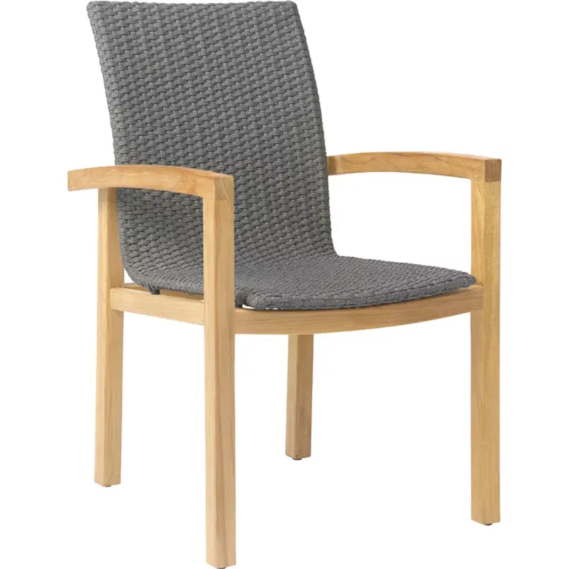 LEAH Outdoor Sessel von STERN® aus Teakholz mit grauem Kordelgeflecht und Armlehnen
