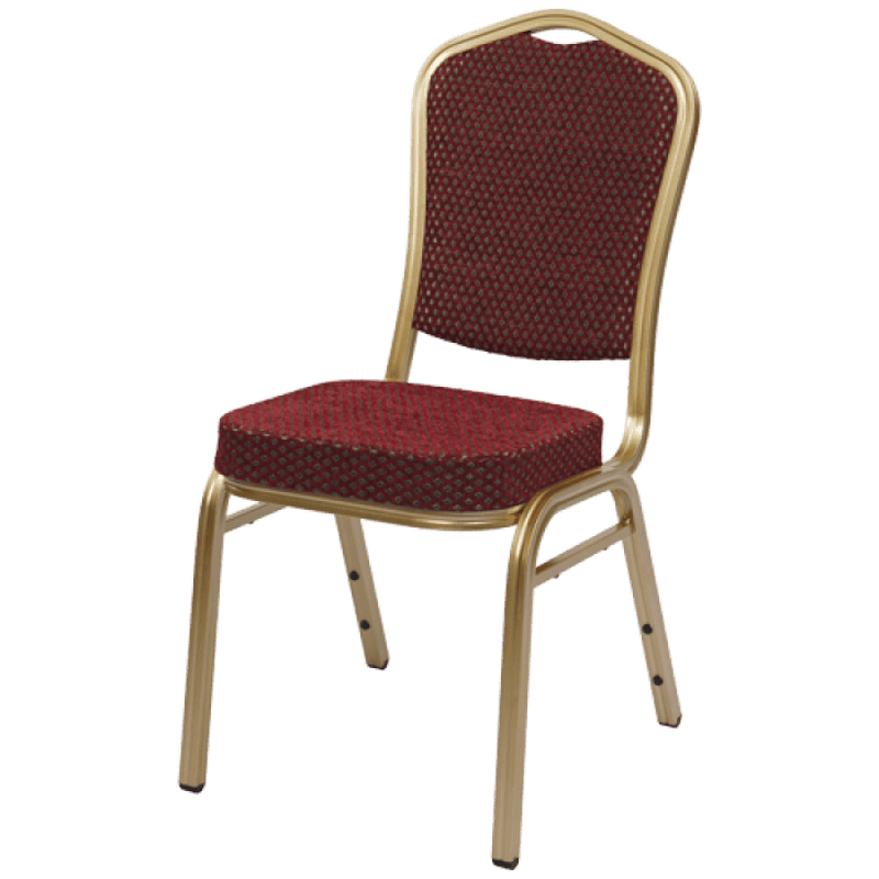 Louis XVI Bankettstuhl mit rotem Polsterbezug und goldfarbenem Stahlgestell für Events und Gastronomie