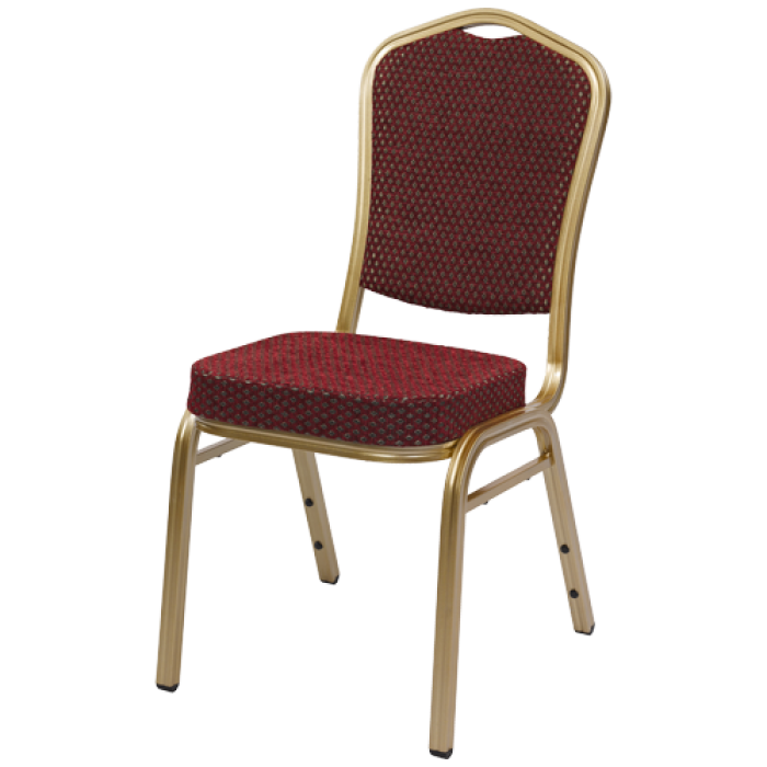 Louis XVI Bankettstuhl mit rotem Polsterbezug und Goldgestell – eleganter Stuhl für Events - Hantermann - Der Hotelausstatter Louis XVI Bankettstuhl mit rotem Musterbezug, gepolsterter Rückenlehne und goldfarbenem Gestell