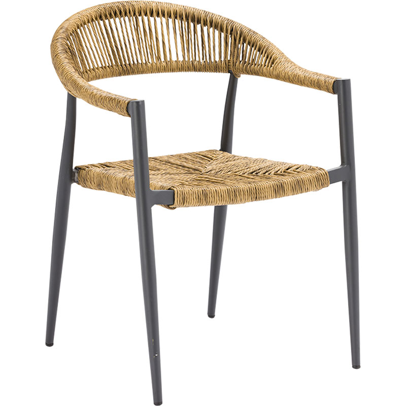 MALTA Outdoor Stapelsessel mit naturfarbenem Bisengeflecht - Hantermann - Der Hotelausstatter MALTA Outdoor Stapelsessel mit naturfarbenem Bisengeflecht, geschwungener Rückenlehne und anthrazitfarbenem Metallgestell