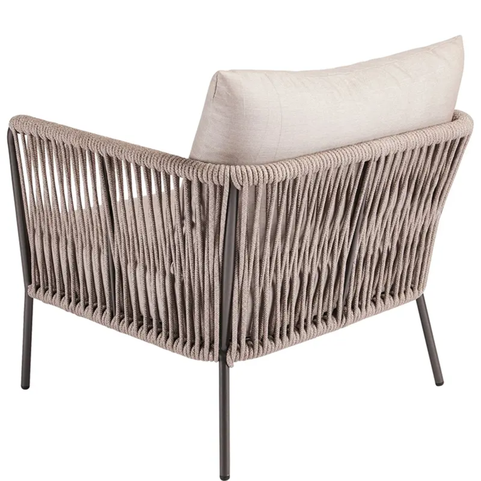 MARLA Lounge-Sessel von STERN® – elegante Rückansicht - Hantermann - Der Hotelausstatter MARLA Lounge-Sessel von STERN® in Rückansicht mit dekorativer Kordelbespannung und hellem Rückenkissen