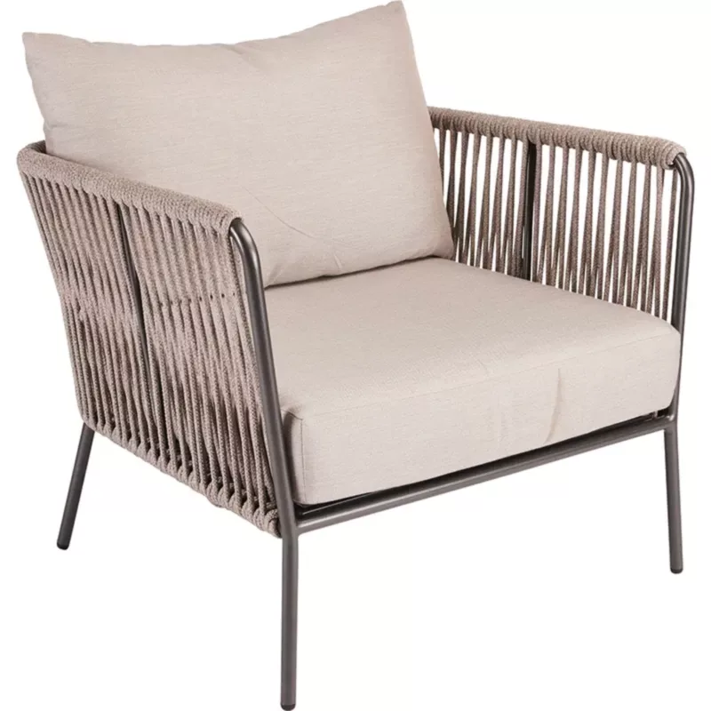 MARLA Lounge-Sessel von STERN® mit heller Polsterung, Kordelbespannung und filigranem Metallgestell