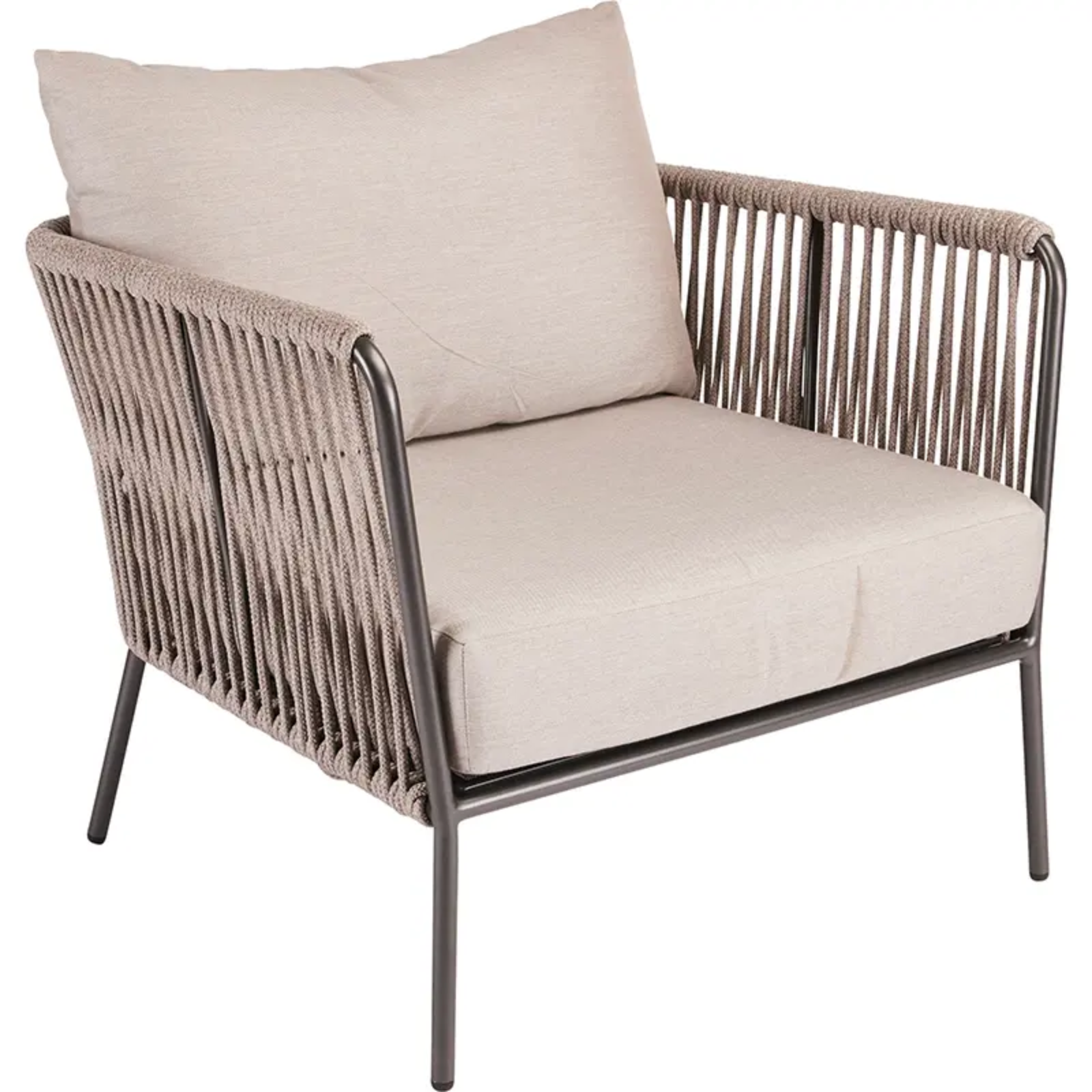MARLA Lounge-Sessel von STERN® – stilvoller Outdoor-Komfort - Hantermann - Der Hotelausstatter MARLA Lounge-Sessel von STERN® mit heller Polsterung, Kordelbespannung und filigranem Metallgestell