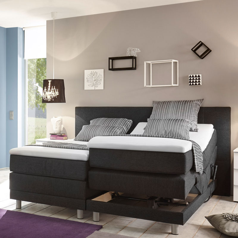 MEDITERRAN Boxspringbett PRESTIGE mit zwei separat verstellbaren Motorrahmen, grau gepolstert, im modern eingerichteten Schlafzimmer