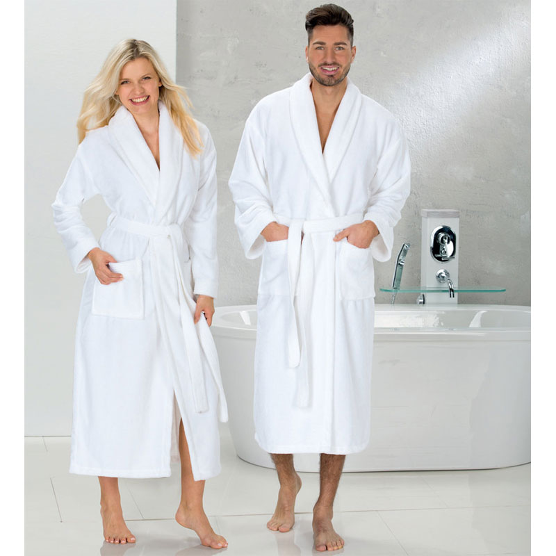 MERAN Schalkragen-Velours-Bademantel 55% Baumwolle Super-Soft 320 g/m² weiß