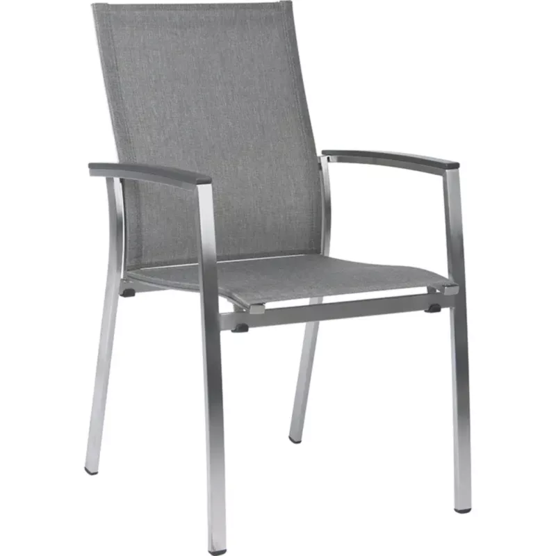 MIKA Outdoor Stapelsessel von STERN® mit Aluminiumgestell, anthrazitfarbenen Armlehnen und grauer Bespannung