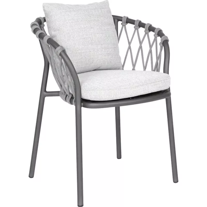 Outdoor-Sessel von STERN® mit grauem Gestell, Kordelgeflecht und hellen Sitz- und Rückenpolstern