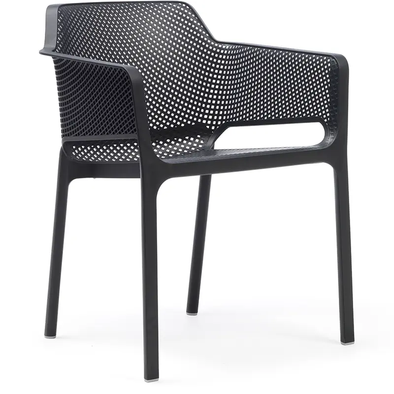 NARDI NET Outdoor Stapelsessel in Anthrazit mit Netzstruktur und Armlehnen für Terrasse und Gastronomie