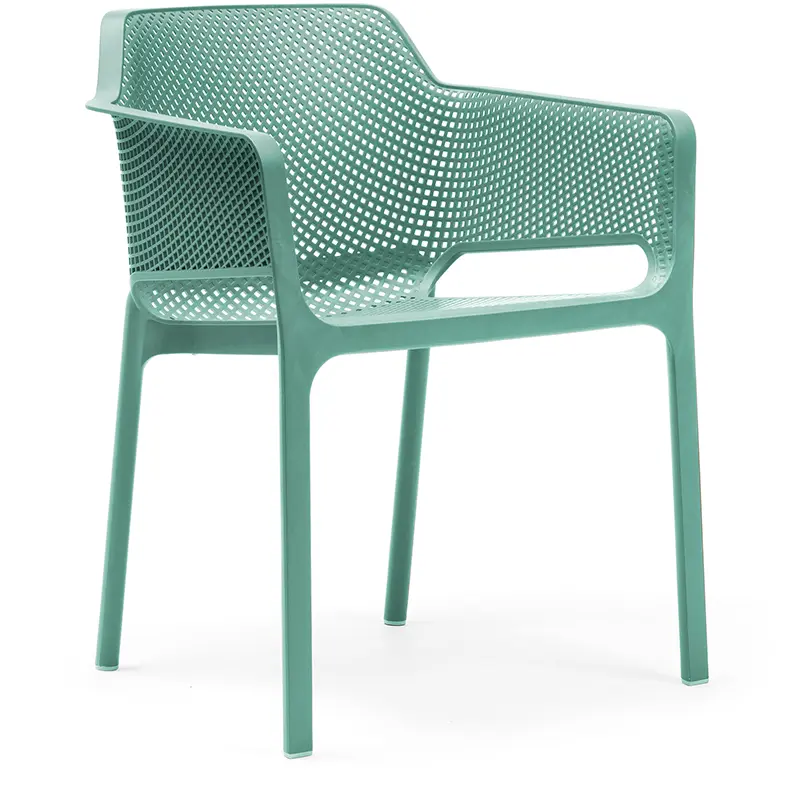 NARDI NET Outdoor Stapelsessel – moderner Armlehnstuhl in Mintgrün - Hantermann - Der Hotelausstatter NARDI NET Outdoor Stapelsessel in Mintgrün mit Netzstruktur und Armlehnen für Terrasse, Hotel und Gastronomie