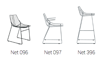 NET von Et al. – Stahlstühle und Barhocker mit Kufengestell - Hantermann - Der Hotelausstatter NET Kollektion von Et al. mit Stuhl Net 096, Armlehnstuhl Net 097 und Barhocker Net 396 aus Stahldraht