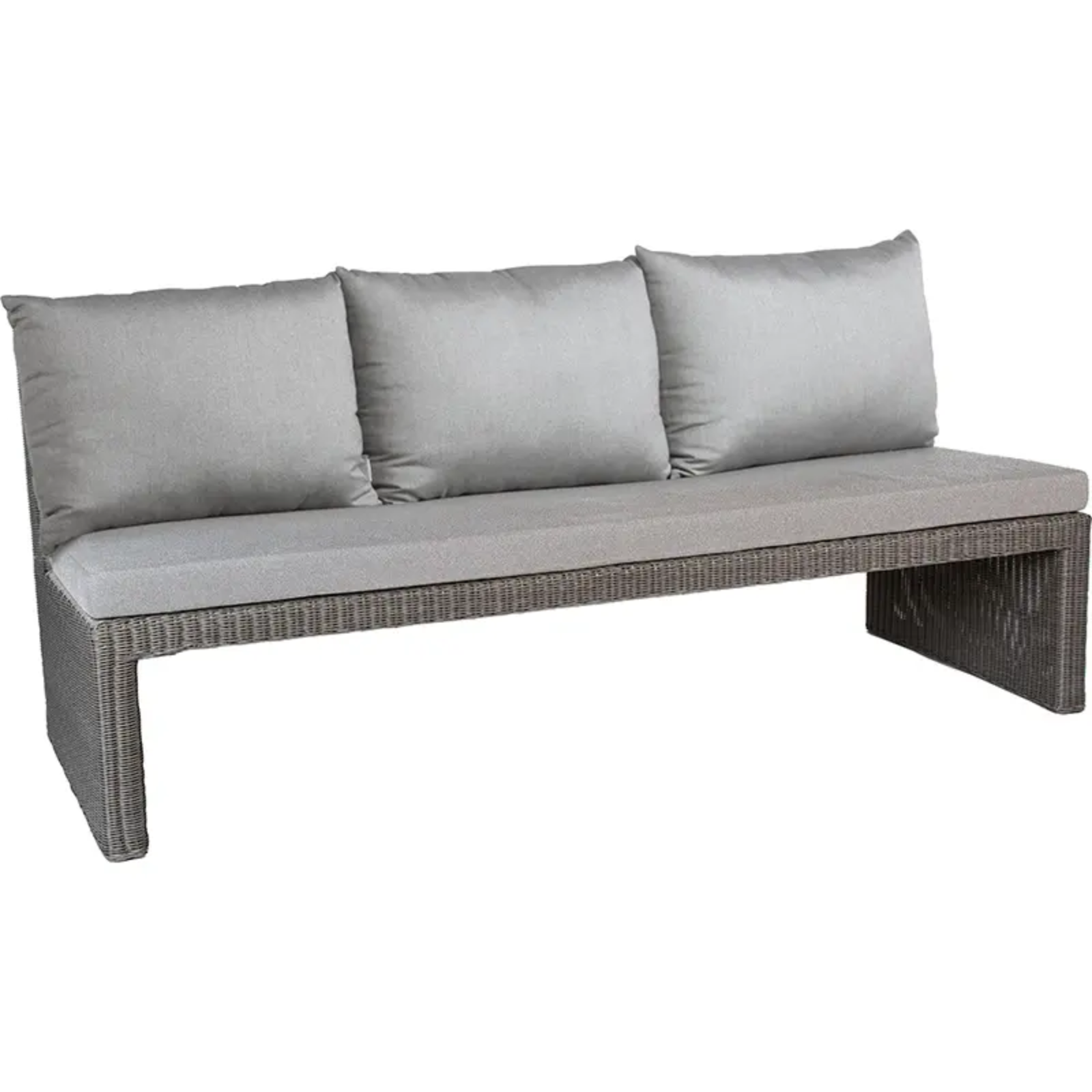 NOEL 3-Sitzer Outdoor-Bank von STERN® - Hantermann - Der Hotelausstatter NOEL 3-Sitzer Outdoor-Bank von STERN® mit grauem Geflecht und komfortablen Sitz- und Rückenkissen