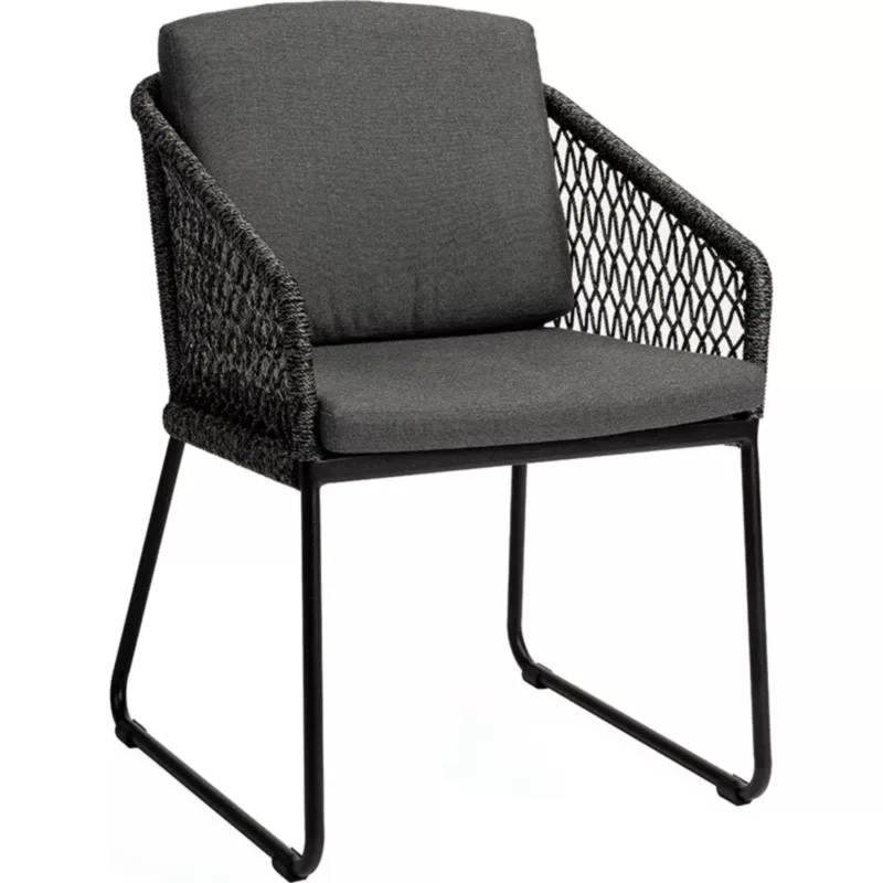 ODEA Outdoor Kufensessel von STERN® mit schwarzem Kufengestell, Kordelbespannung und dunkler Polsterung