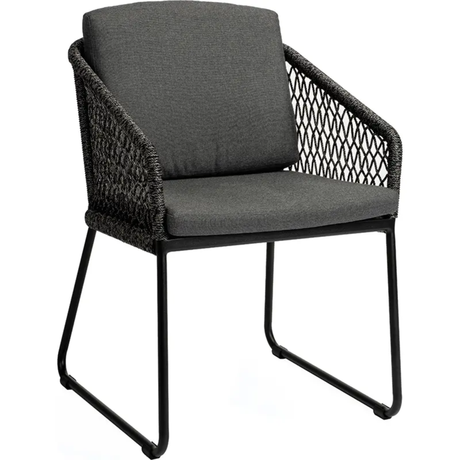 ODEA Outdoor Kufensessel von STERN® – modernes Design - Hantermann - Der Hotelausstatter ODEA Outdoor Kufensessel von STERN® mit schwarzem Kufengestell, Kordelbespannung und dunkler Polsterung