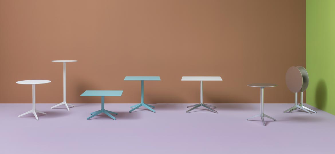 PEDRALI Ypsilon – Design-Tischkollektion mit vielseitigen Formen und Höhen für moderne Objektbereiche - Hantermann - Der Hotelausstatter PEDRALI Ypsilon Tischkollektion in verschiedenen Größen, Formen und Farben für Gastronomie und Objektbereiche