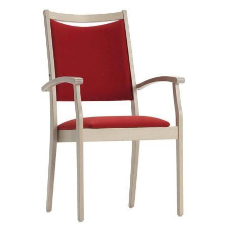 Polsterarmlehnstuhl mit hoher Rückenlehne – eleganter Objektstuhl in Rot für Hotel, Restaurant & Pflegeeinrichtungen - Hantermann - Der Hotelausstatter Polsterarmlehnstuhl mit hoher Rückenlehne, hellem Holzgestell und roter Polsterung für Objekt- und Pflegeeinrichtung
