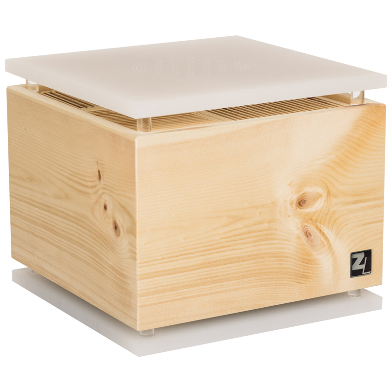 Quadratischer Lüfter aus Zirbenholz mit Abdeckung